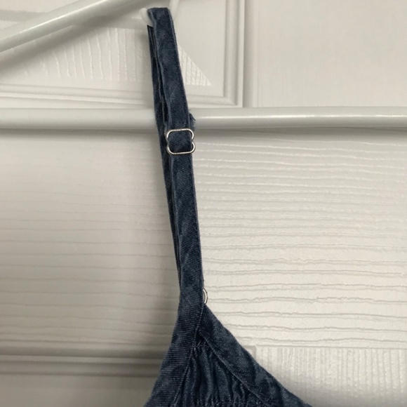 Bluenotes 100% Cotton Chambray Smocked Tiered Mini Dress XL Pockets Denim - Picture 12 of 12